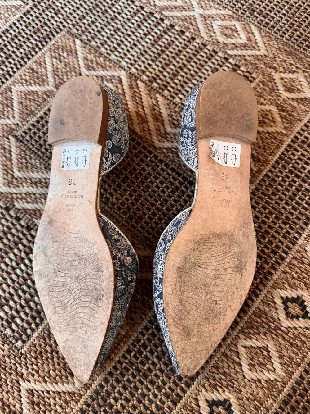 SUNDANCE Fountainebleau D’orsay Flats Silver/Blue Size 38 (US 7.5)